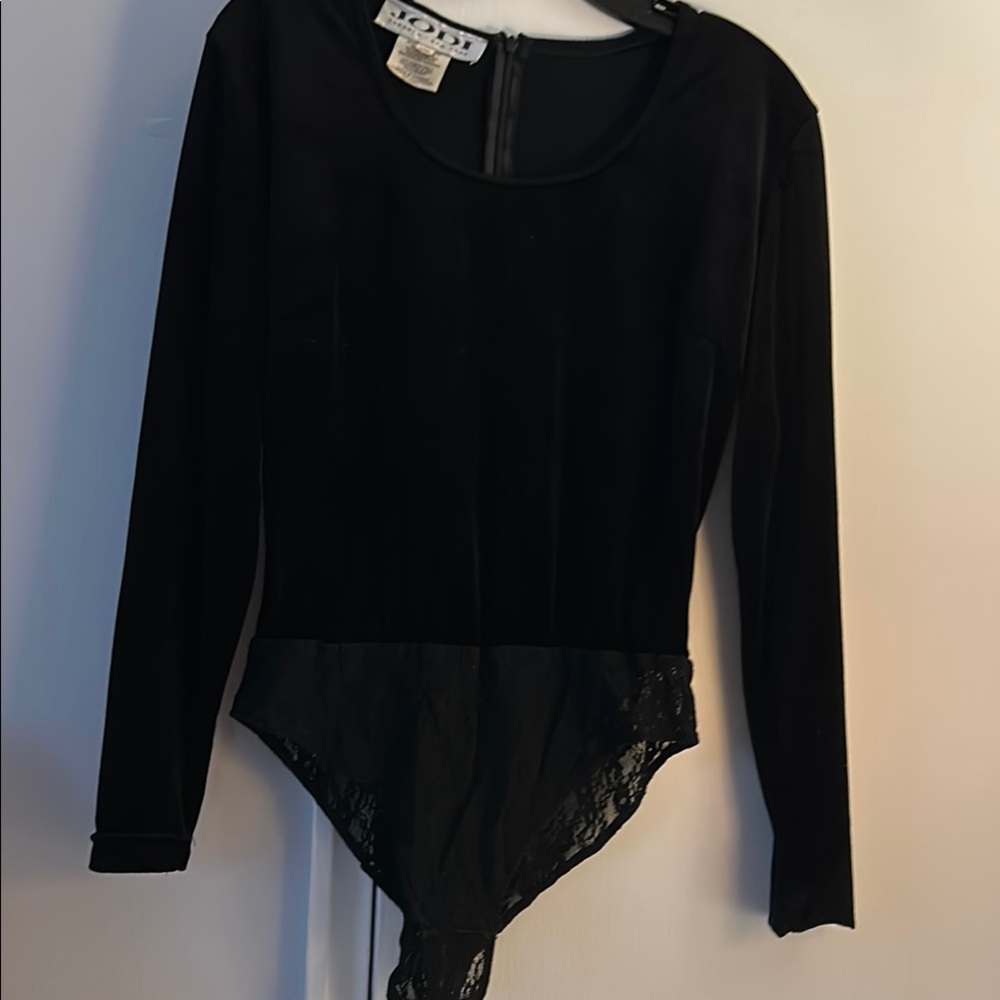 Body Wrappers Black Asymmetrical Long Sleeve Bodysuit